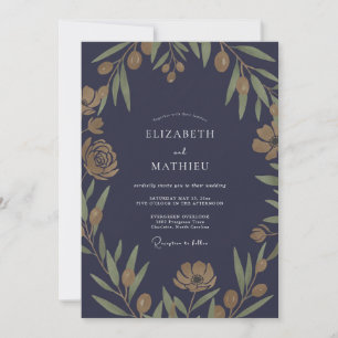 Boho-Midnight-Olivenblatt-Hochzeit Einladung