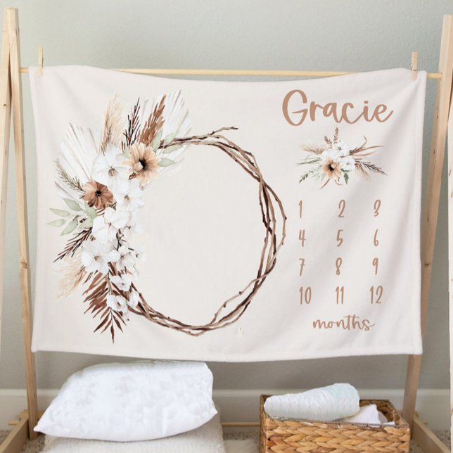 Boho Milestone Blanket Girl - Month Blanket Person Fleecedecke (Von Creator hochgeladen)