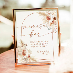 Boho Mimosa Bar Sign   Terracotta Pampas Grass Poster