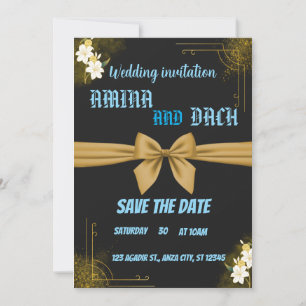 Boho Minimal Black and White Leaf Monogram Wedding Einladung