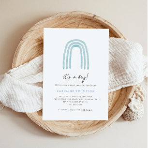 Boho Minimal Blau Regenbogen Baby Shower Einladung