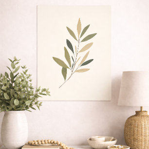 Boho Minimal Botanisches Blatt Neutral Grün Beige Poster