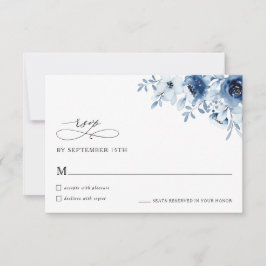 Boho Minimal Dusty Blue Floral Wedding RSVP Card Karte
