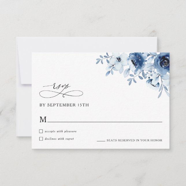 Boho Minimal Dusty Blue Floral Wedding RSVP Card Karte (Vorderseite)