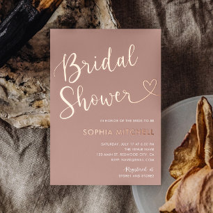 Boho-Minimal-Herzschrift-Terrakotta-Brautparty Folieneinladung