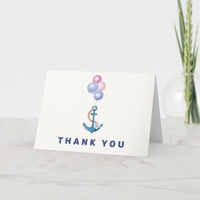 Boho Minimal Nautical Anchor Balloon Babydusche Dankeskarte (Vorderseite)
