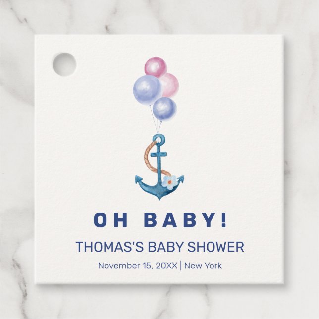 Boho Minimal Nautical Anchor Balloon Babydusche Geschenkanhänger (Vorderseite)