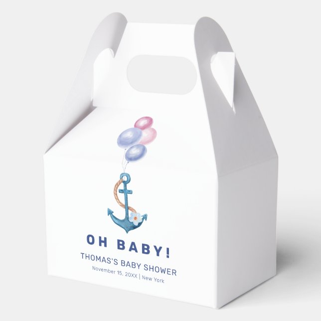 Boho Minimal Nautical Anchor Balloon Babydusche Geschenkschachtel (Vorderseite)