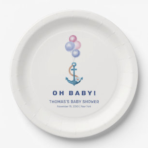 Boho Minimal Nautical Anchor Balloon Babydusche Pappteller
