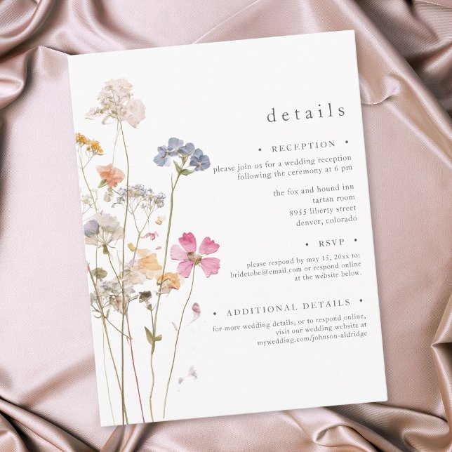 Boho-Minimal-Press-Wildblumen-Botanische-Hochzeit Begleitkarte (Boho Minimal Pressed Wildflower Botanical Wedding Enclosure Card)