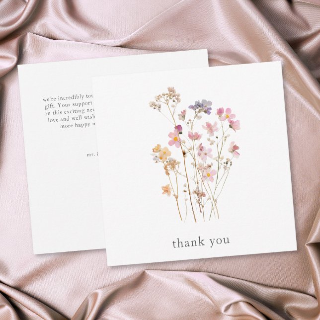 Boho-Minimal-Press-Wildblumen-Botanische-Hochzeit Dankeskarte (Boho Minimal Pressed Wildflower Botanical Wedding Thank You Card)