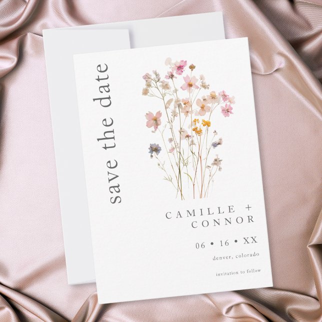 Boho-Minimal-Press-Wildblumen-Botanische-Hochzeit Save The Date (Boho Minimal Pressed Wildflower Botanical Wedding Save The Date)