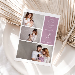 Boho-Minimal-Purple-Baby-Foto-Ankündigungskarte Dankeskarte