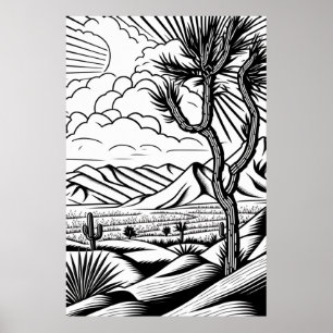 Boho Minimal Schwarz und Weiß Landschaft Poster