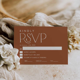 Boho Minimal Terracotta Wedding RSVP Card Karte