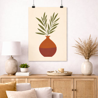 Boho-Minimal-Vase Botanisch Neutral Terrakotta Poster