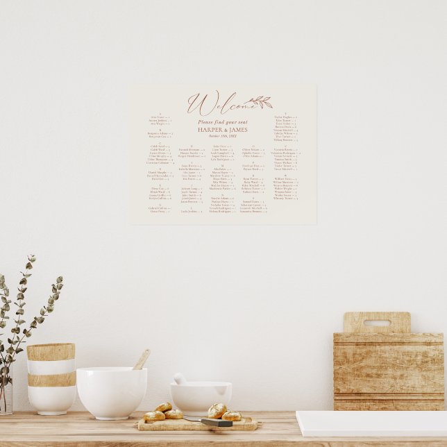 Boho Minimal Wedding Alphabetitical Seating Chart Poster (Küche)