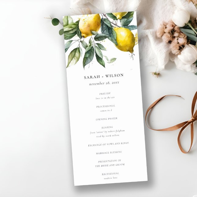 Boho Minimal Yellow Lemon Garden Wedding Program Einladung (Von Creator hochgeladen)
