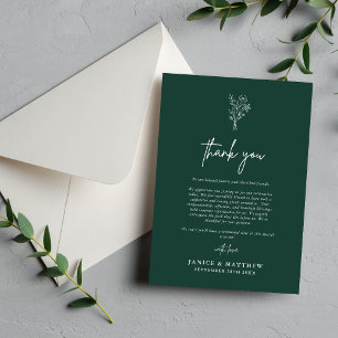 Boho-Minimalist-Botanik Hochzeit im Smaragdgrün de Dankeskarte