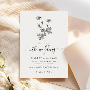 Boho-Minimalist-Botanik-Wildblumen-Hochzeit Einladung