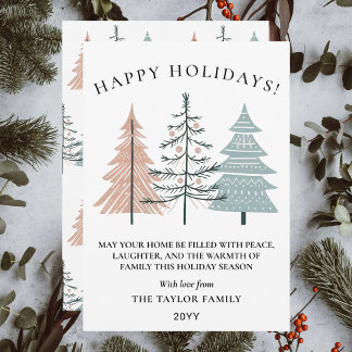 Boho-Minimalist handgezeichnete Weihnachtsbäume Feiertagskarte