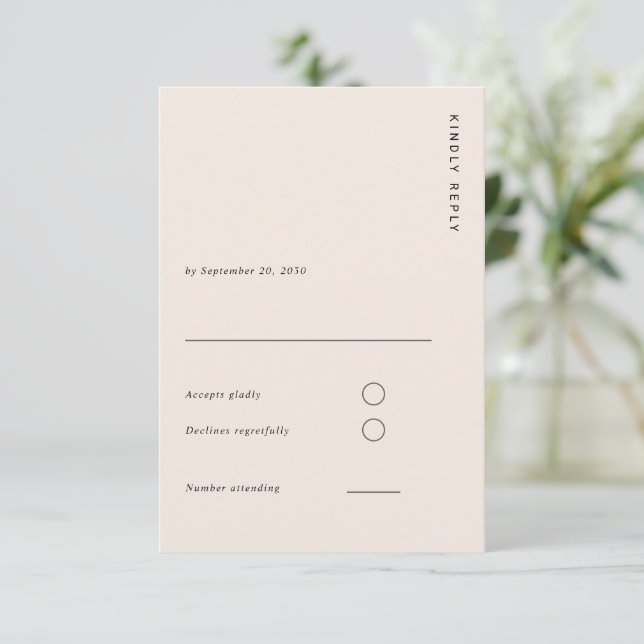 Boho-Minimalist Hellbeige Moderne Einfache Hochzei RSVP Karte (Stehend Vorderseite)
