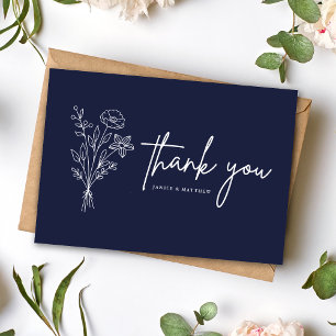 Boho-Minimalist Hochzeit Danke in Marineblau Postkarte