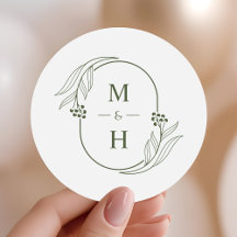 Boho-Minimalist-Monogramm Oliven Grün Hochzeit 