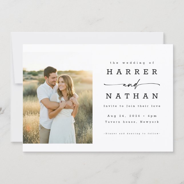 Boho-Minimalist-QR-Code-Foto-Hochzeit Einladung (Vorderseite)