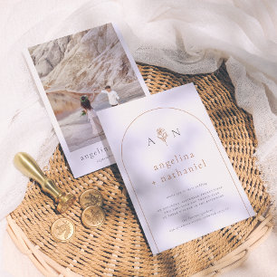 Boho-Minimalist Terrakotta-Bogen und Foto-Hochzeit Einladung