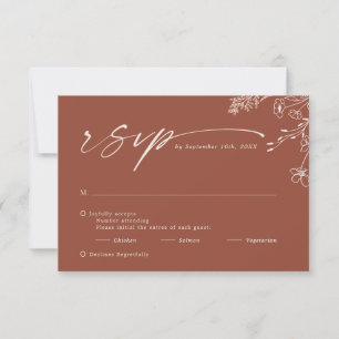 Boho-Minimalist Terrakotta-Braunorange-Hochzeit RSVP Karte