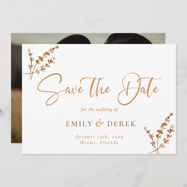 Boho Minimalist Wedding Save The Date Einladung (Vorne/Hinten)