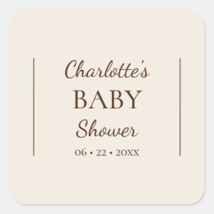 Boho Minimalistisch Beige Baby Dusche Umschlag Auf Quadratischer Aufkleber