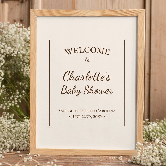 Boho Minimalistisch Beige Baby Dusche Willkommensp Poster (Von Creator hochgeladen)
