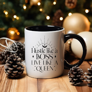 Boho Minimalistisch Black and White Moon Lady Boss Tasse