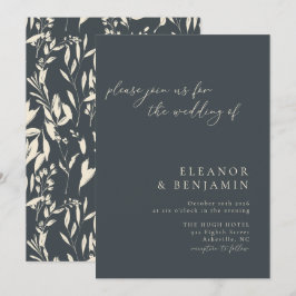 Boho Minimalistisch Black Hand Drawn Floral Weddin Einladung