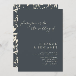 Boho Minimalistisch Black Hand Drawn Floral Weddin Einladung