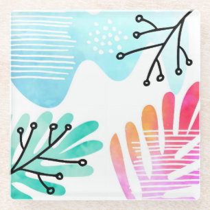 Boho Minimalistisch Blob Form Blätter Line Art Glasuntersetzer