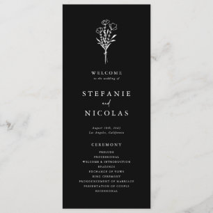 Boho Minimalistisch Botanicals Black Wedding Programm