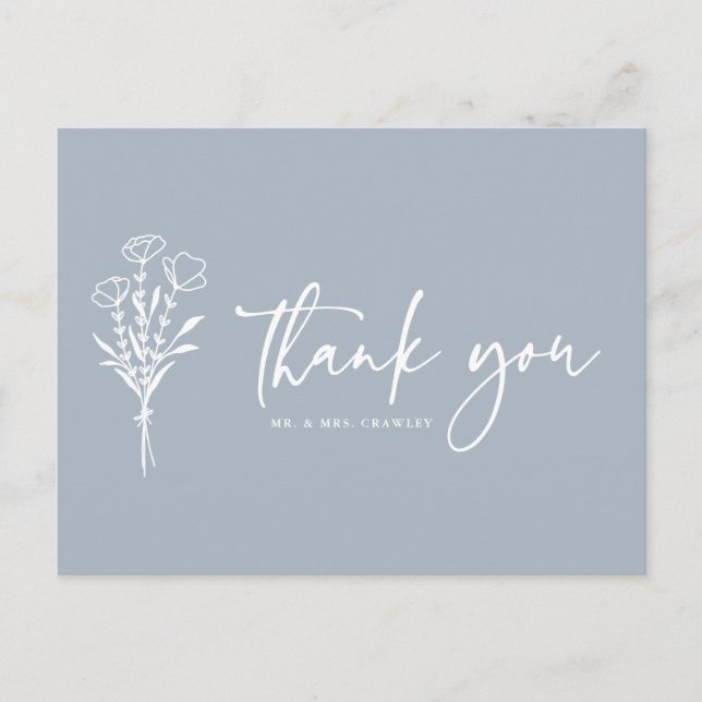 Boho Minimalistisch Botanicals Dusty Blue Vielen D Postkarte (Vorderseite)