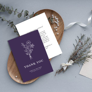 Boho Minimalistisch Botanicals Lila Hochzeit Dankeskarte