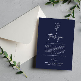 Boho Minimalistisch Botanicals Navy Blue Hochzeit Dankeskarte