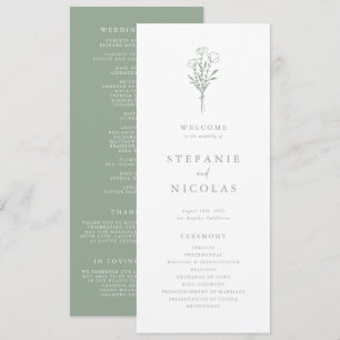 Boho Minimalistisch Botanicals Sage Green Wedding Programm
