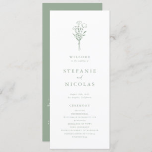 Boho Minimalistisch Botanicals Sage Green Wedding Programm