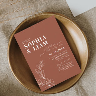 Boho Minimalistisch Botanicals Terracotta Hochzeit Einladung