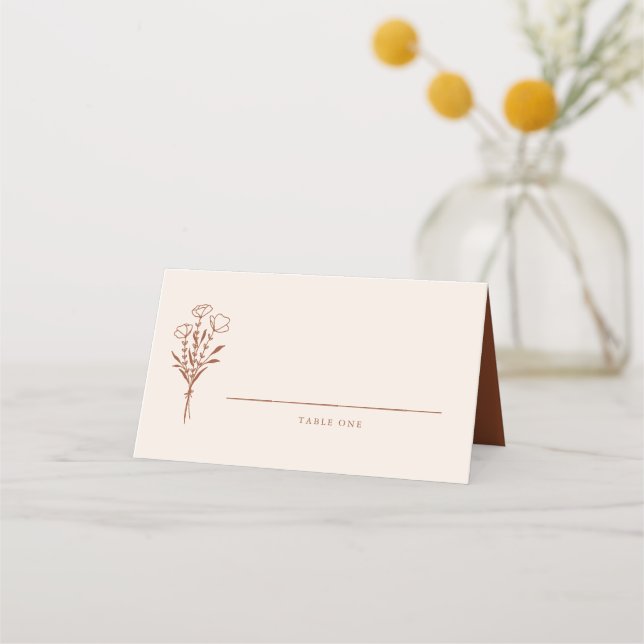 Boho Minimalistisch Botanicals Terracotta Hochzeit Platzkarte (Vorderseite)