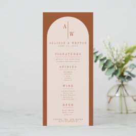 Boho Minimalistisch Burnt Orange Wedding Bar Menu Menükarte
