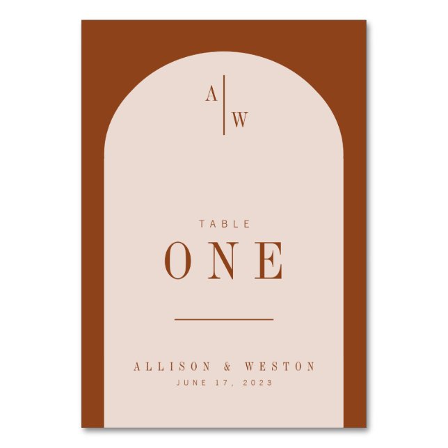 Boho Minimalistisch Burnt Orange Wedding Tischnumm Tischnummer (Vorderseite)