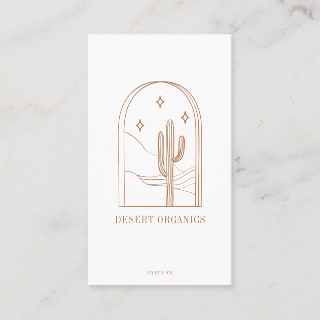 Boho Minimalistisch Cactus Line Art Logo Terracott Visitenkarte (Vorderseite)