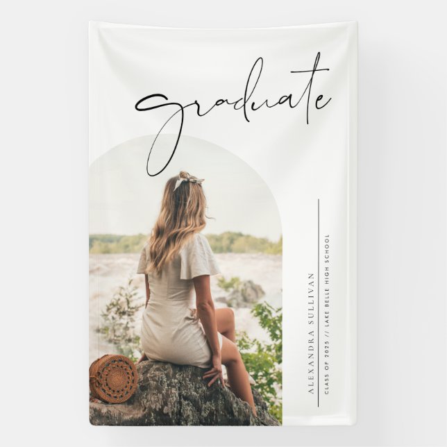 Boho Minimalistisch Calligraphy Arch Foto Abschlus Banner (Vertikal)
